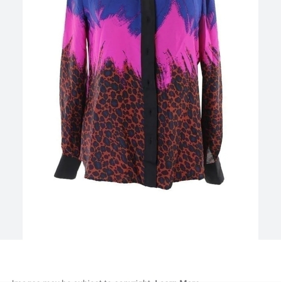 ANNE KLEIN BLUE PINK MULTI PRINT Button Down Blouse Top Shirt Womens  14 - Picture 3 of 9